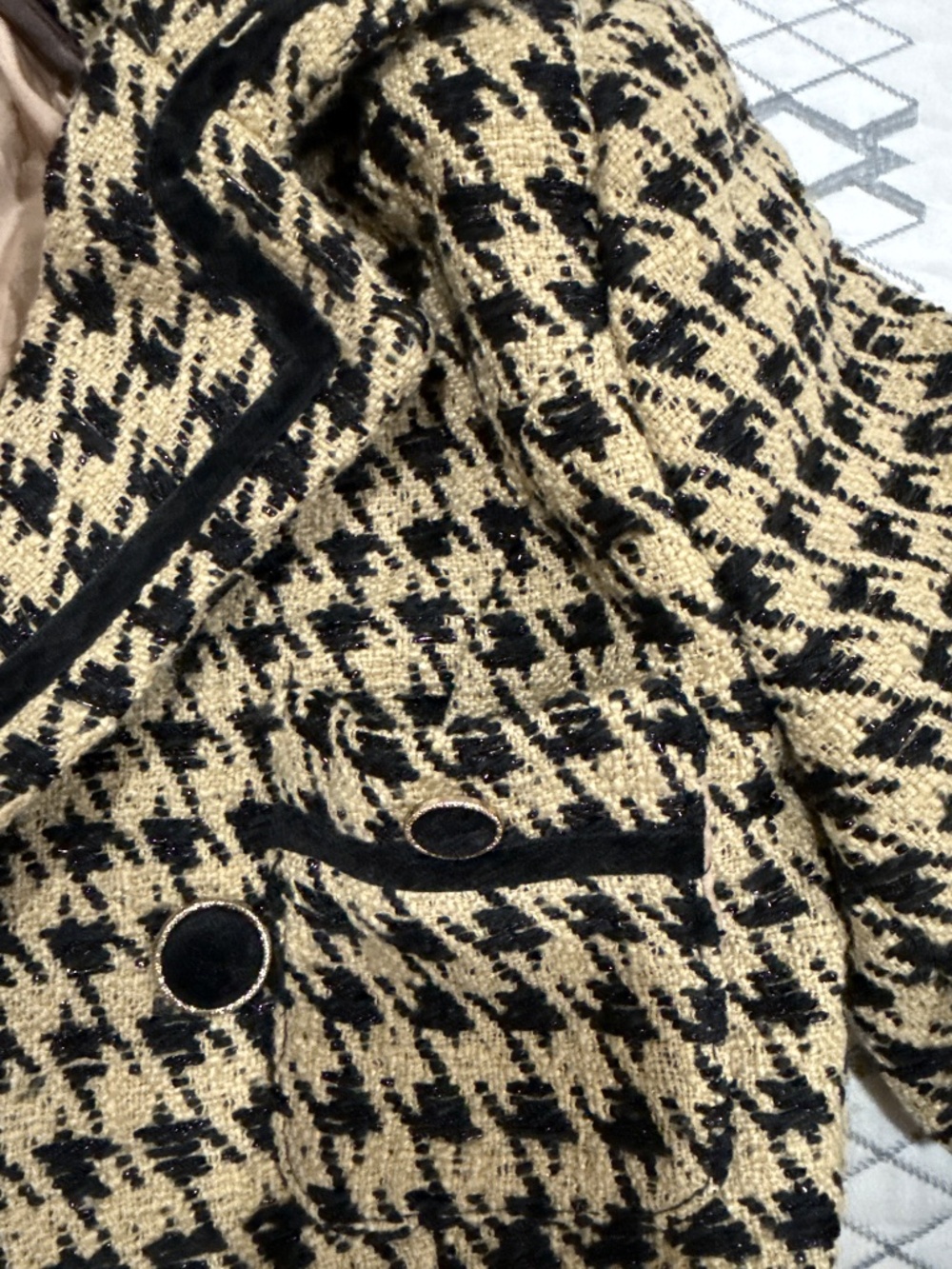 Tweed Cropped Houndstooth Double-Breasted Jacket, XXSP, NWOT - Picture 3 of 10